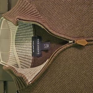 🍀Lands' End Men's Zip-Neck Sweater Olive Green 100% Suprima Cotton Large